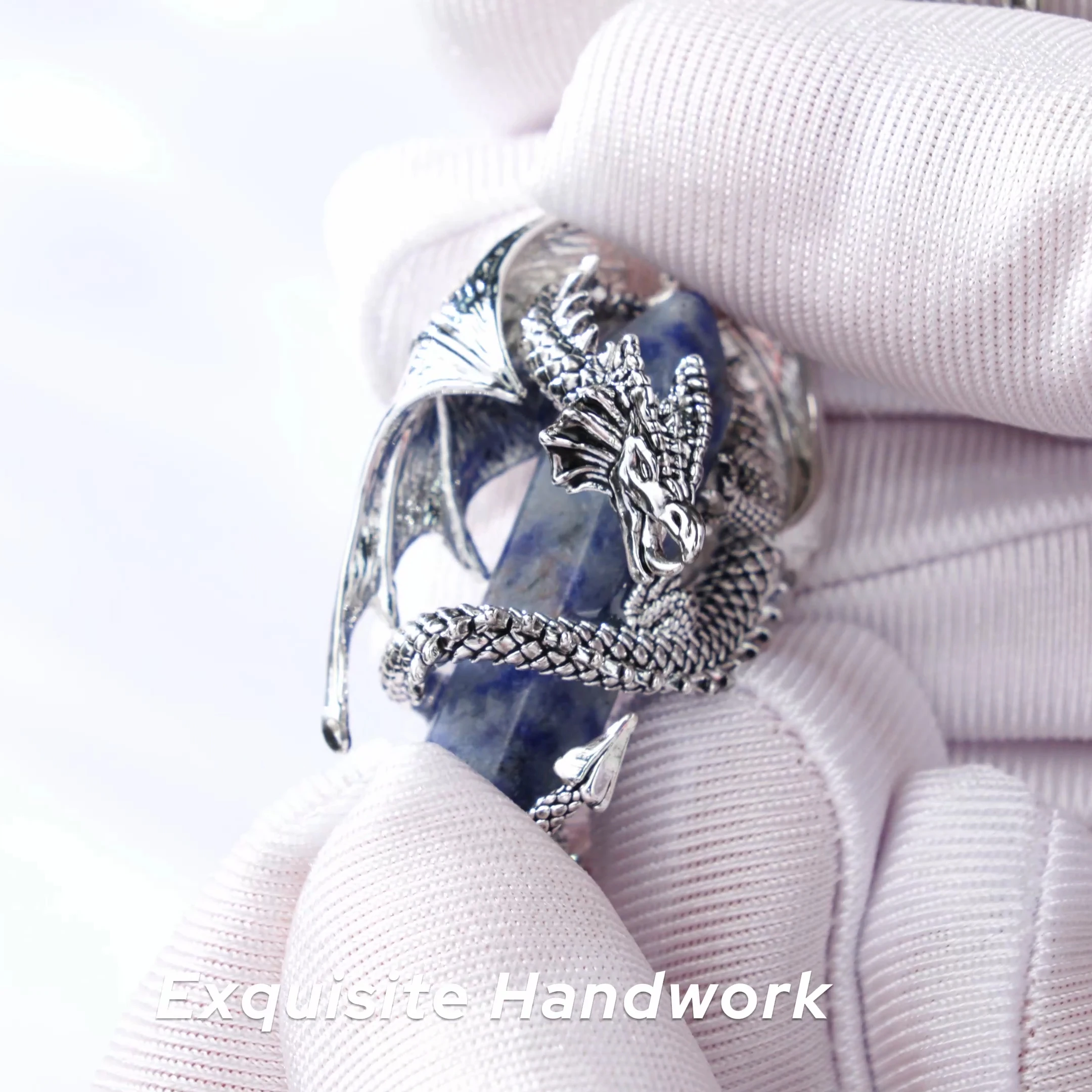 يودورا التنين ملفوفة Dumortierite سداسية كريستال قلادة شفاء حجر قلادة الروحية تميمة مجوهرات هدية للرجال النساء #4