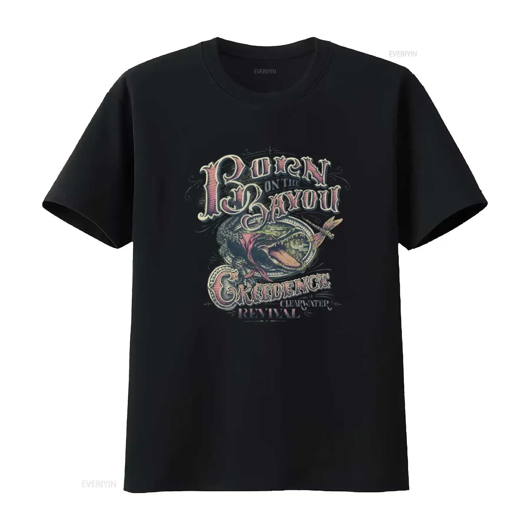 Creedence Clearwater Revival Born On The Bayou Vintage Alligator T Shirt vintage Washed Stretched Versatile Casual Slightly