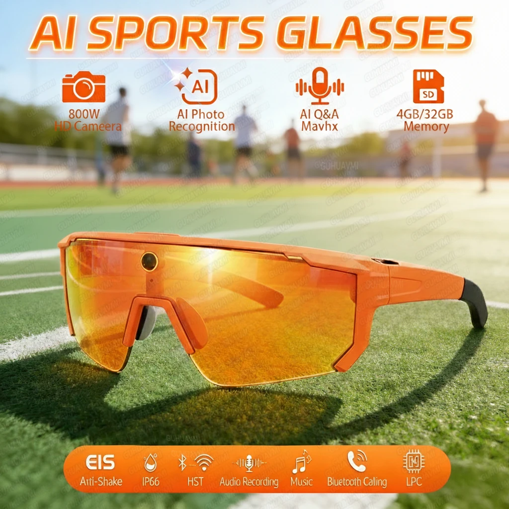 

Умные очки AI 2026 с HD-камерой 800W, Bluetooth-звонками, функцией перевода, антибликовые солнцезащитные очки для мужчин, для спорта, бега, велоспорта