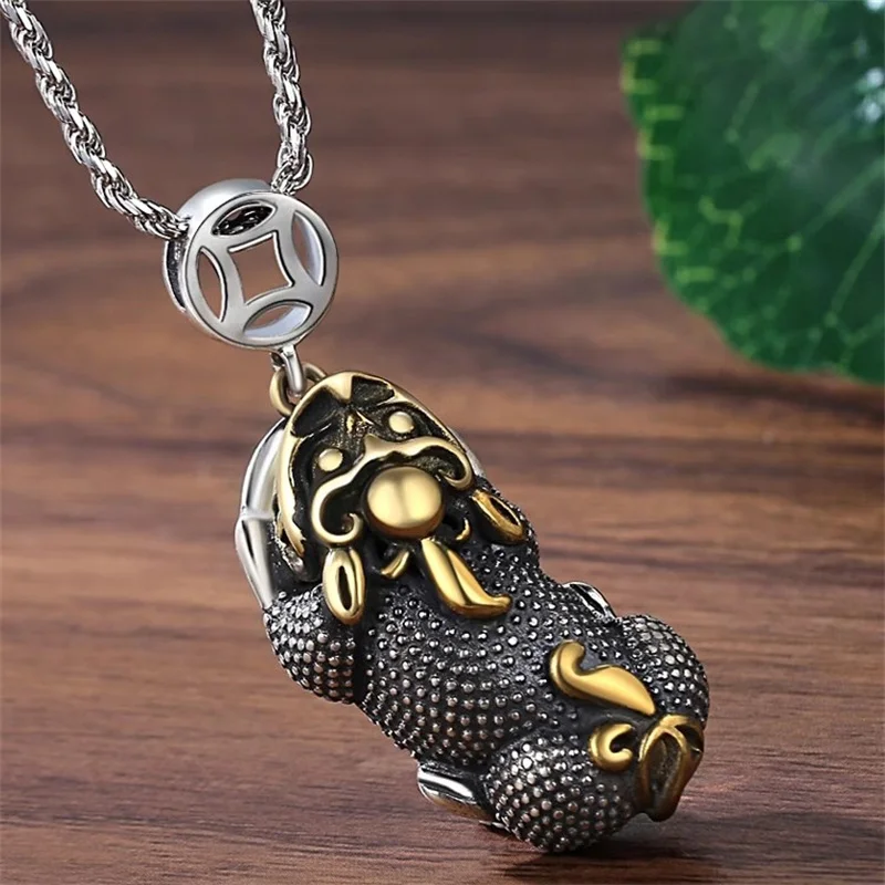 محظوظ عملة الثروة الحيوان Pixiu قلادة للرجال مجوهرات العرقية نمط خمر الذهب كوليسون قلادة الذكور سترة سلسلة #2