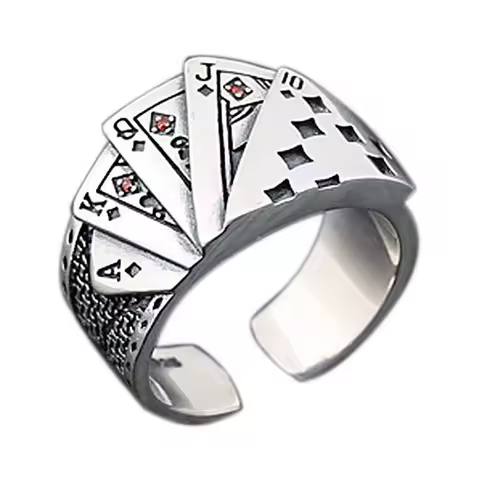 Buyee 925 Sterling Silver Unique Ring Finger Excellent Poker Open Ring for Woman Man Fashion Punk Fine Jewelry Circle with Box