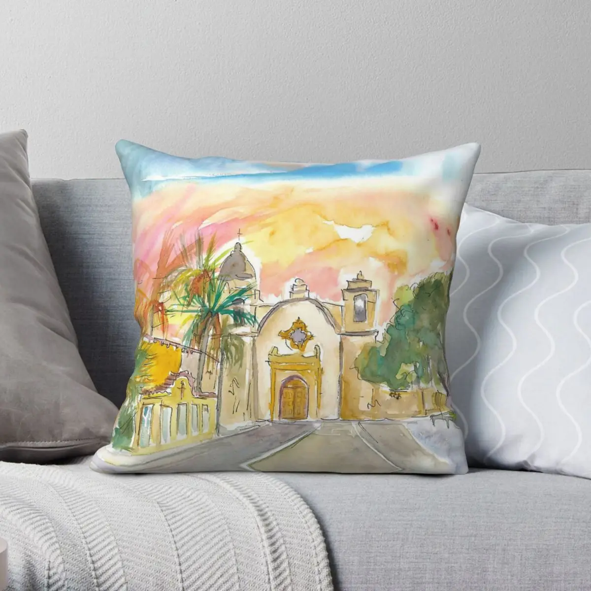 مهمة سان كارلوس بورروميو في الكرمل ساحة المخدة البوليستر الكتان المخملية الإبداعية رمي كيس وسادة غطاء وسادة السرير 18" #1