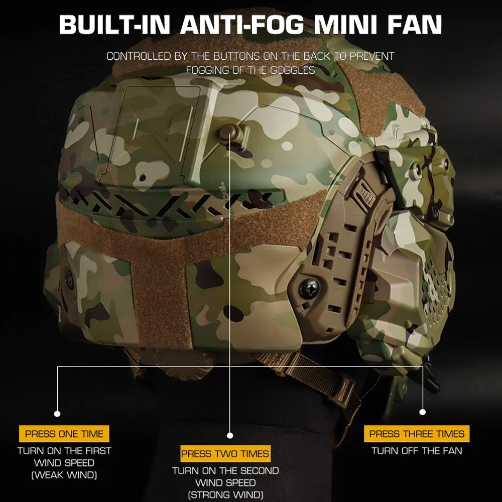 Airsoft Fast Helmet Tactical Militar W-Ronin Assault Helmet II Built-in Headset,Anti-fog Fan,Flip Mask,Replacement Lens