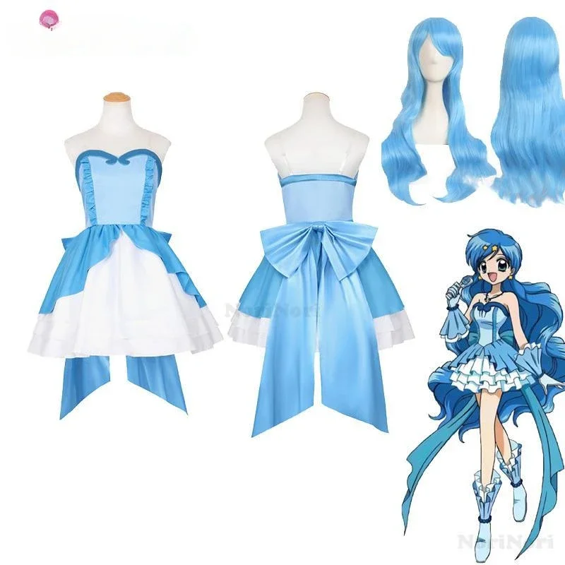 Hanon Hosho Cosplay Costume Wig Blue Mermaid Melody Dress Hanon Dress Cosplay Costume Wig Gloves Halloween Princesses Gown