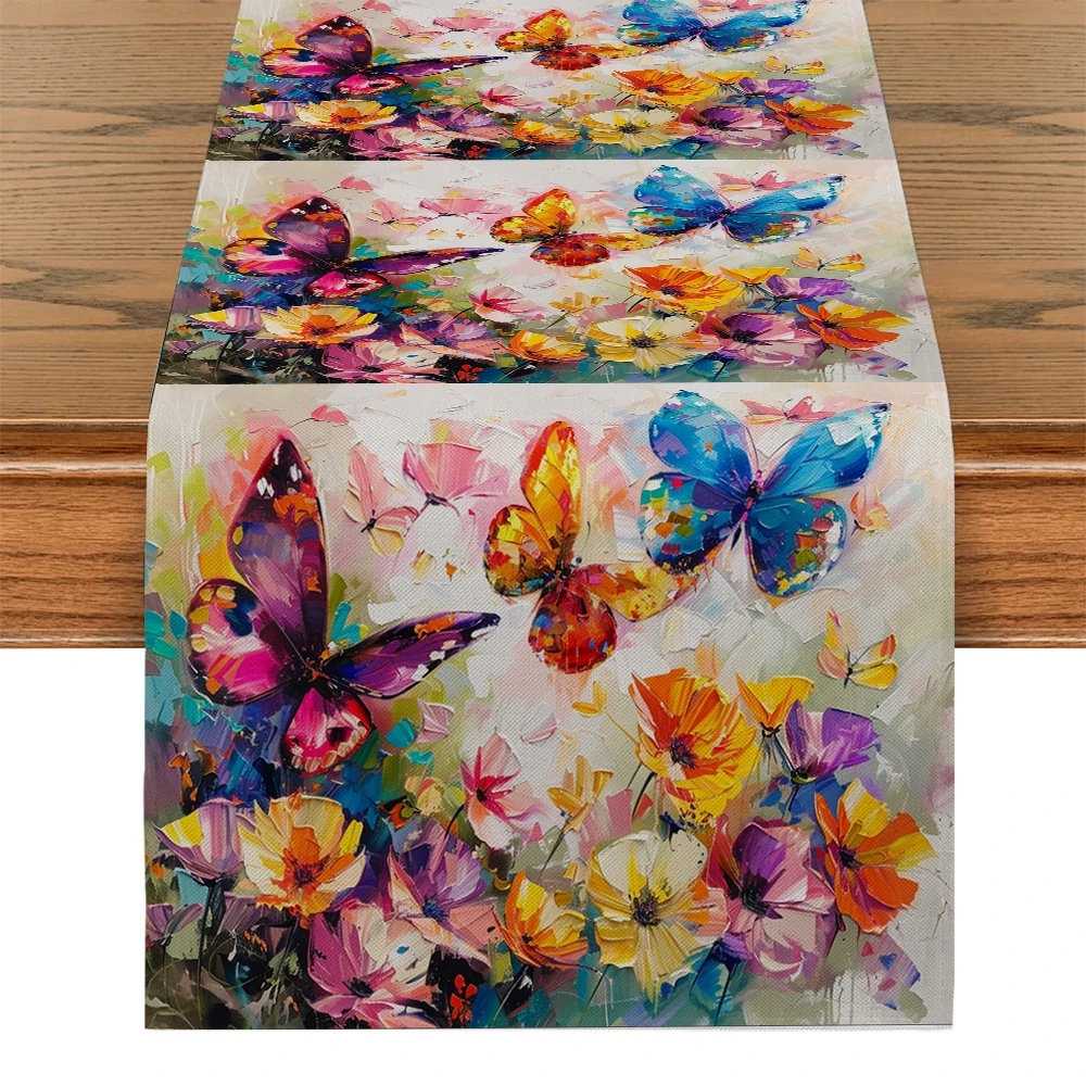 Plants Flowers Butterflies Watercolor Table Runner Home Wedding Centerpieces Decoration Party Table Runners Dining Long Cloth