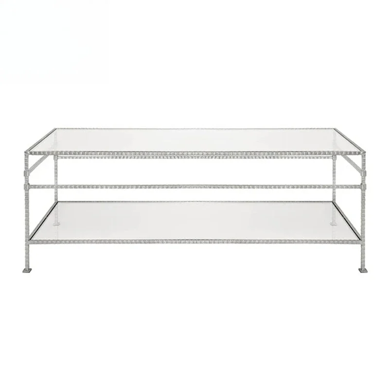 طاولة قهوة مزدوجة الطبقة من الحديد المطاوع بتصميم عتيق على الموضة الأمريكية، فيلا فندق/غرفة نموذجية طاولة قهوة فاخرة خفيفة