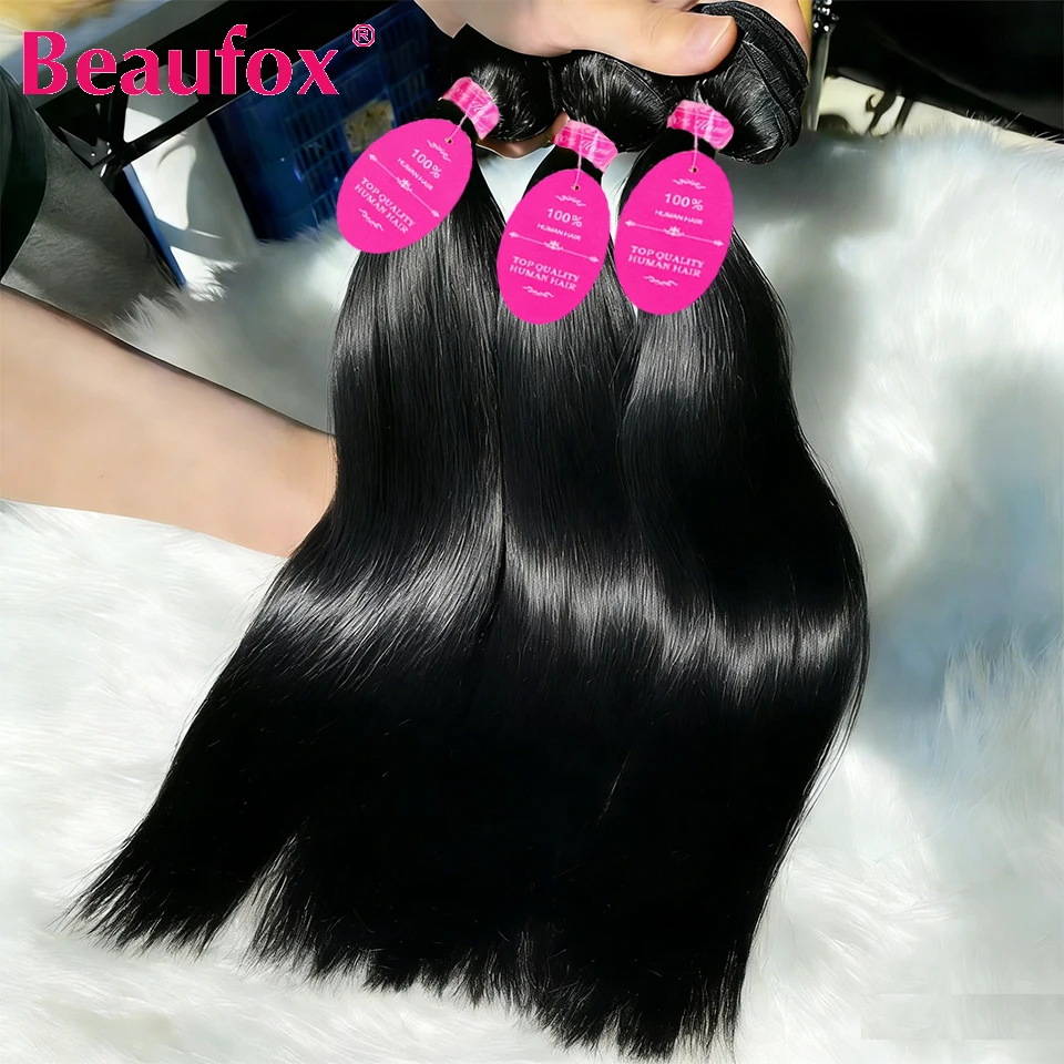 

Beaufox Straight Bundles Human Hair Brazilian Human Hair Bundles Raw Virgin Hair 1/3/4 Bundles Deal Natural Black 8-30 Inches A+