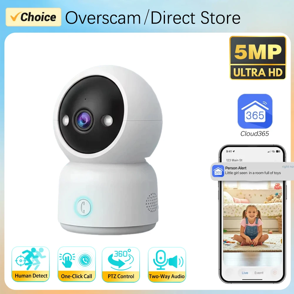Cloud365 One-Click Call Wireless PTZ Camera Indoor Baby Monitor Auto Tracking Smart Home 360° PTZ Control Surveillance Cameras