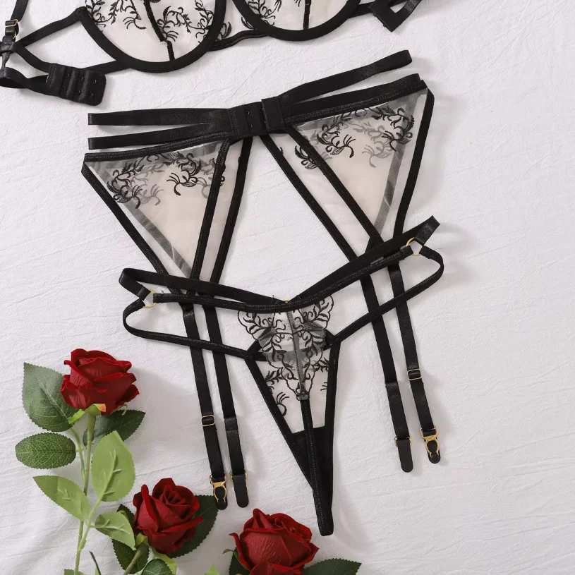 Vrouwen sexy kant erotische set dames dunne doorzichtige lingerie bh set elegant perspectief ondergoed string set exotische kleding