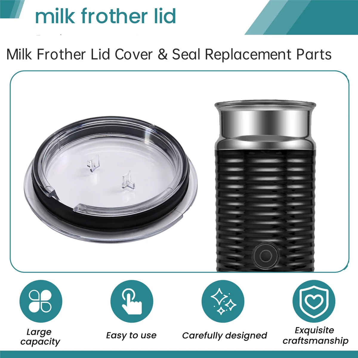 Milk Frother Lid Cover  Milk Frother Lid Cover & Seal Replacement Parts for Aeroccino 3 3593 & 3594 Milk Frother Machines