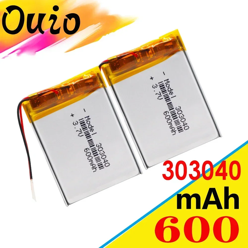 2pcs 303040 Lithium Polymer Battery Rechargeable Li-ion Battery 3.7V 600mAh With PCM For GPS MP3 MP4 MP5 PDA LED Light