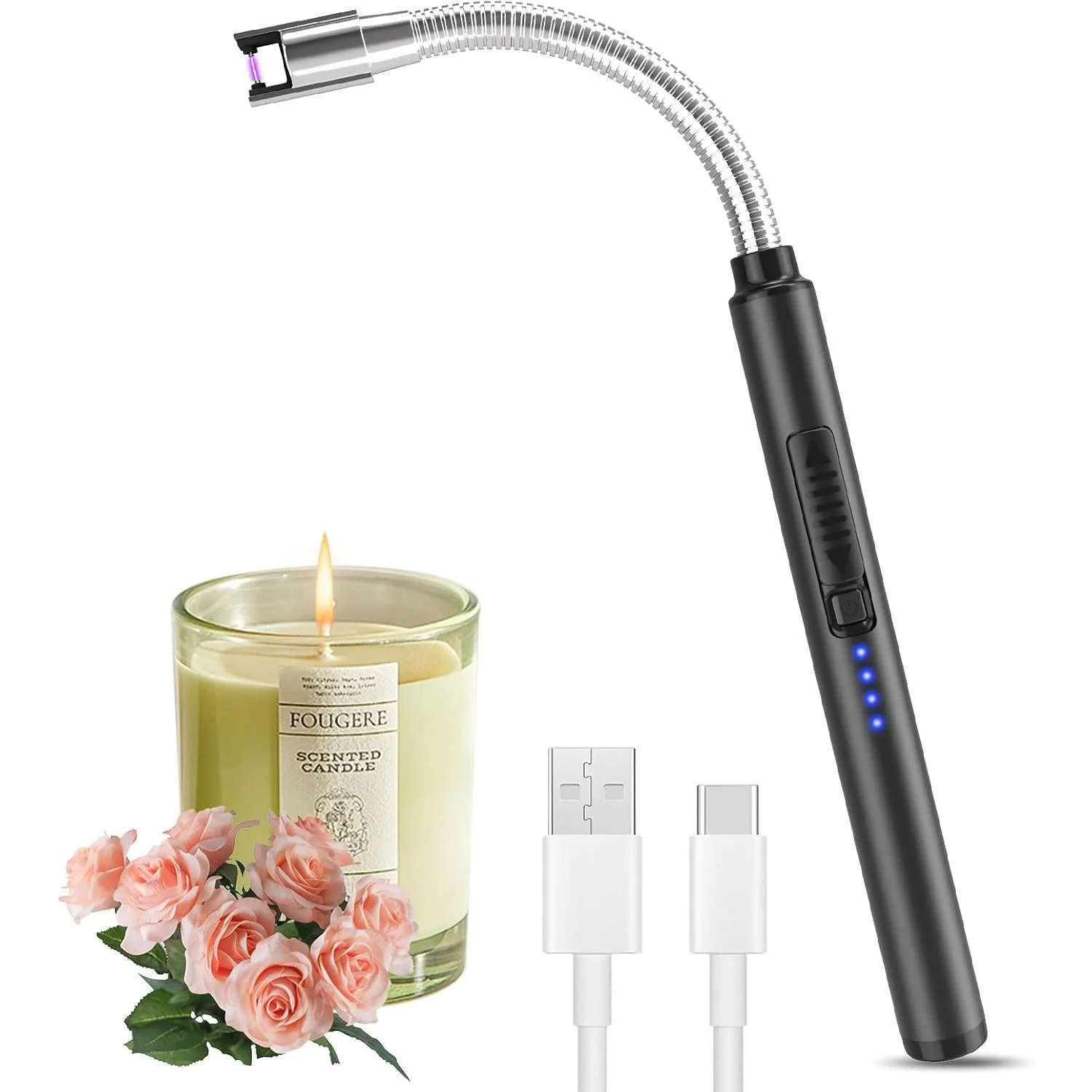 

Электрические зажигалки, 2 шт., новые, ветрозащитные, без пламени, USB, перезаряжаемые, с предохранительным замком, подходят для кухни, барбекю, свечей