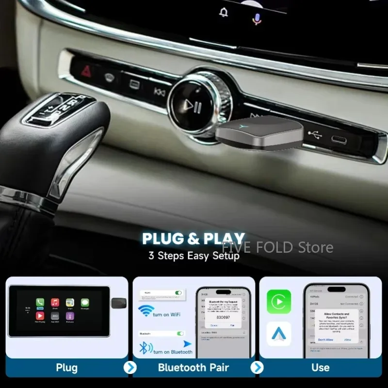 2025 جديد 2 في 1 صندوق Carplay AI اللاسلكي الذي يعمل بنظام Android التوصيل والتشغيل التلقائي ينطبق على تحويل Carplay السلكي الأصلي إلى اللاسلكي