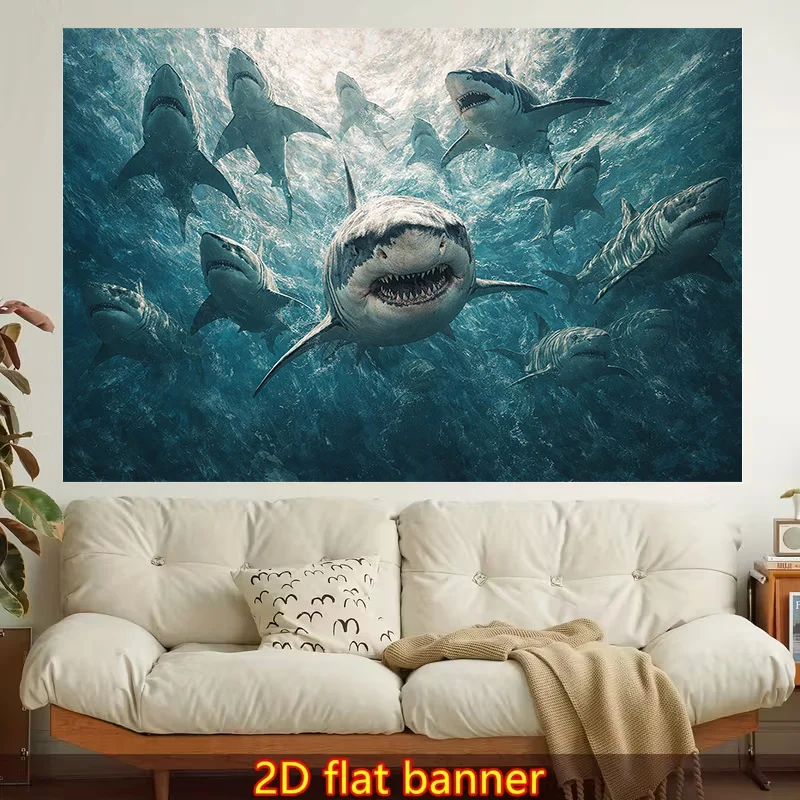 1pc Stylish 2D Flat Printed Wall Tapestry, Sharks, Underwater, Aggressive Behavior, Colorful Aesthetics, Bedroom Aesthetics, Suitable for Living Room, Bedroom