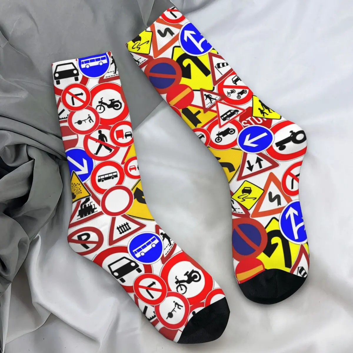 

Road Signs Stockings Women Men TRAFFIC SIGNS Socks Medium Soft Vintage Socks Autumn Skateboard Anti Sweat Design Socks Gift Idea