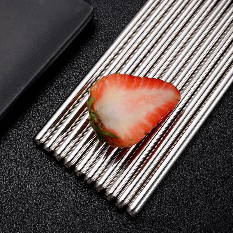 Household Round Chopsticks Stainless Steel Canteen Fast Food Chopsticks High Temperature Non-slip Korean Chopsticks Cutlery Set