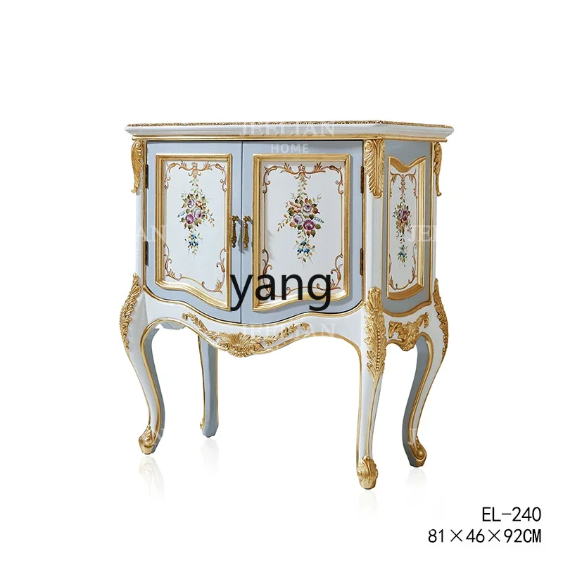 

CX Luxury Living Room Solid Wood Curio Cabinet Exquisite Romantic Hand Painted Flower Drawing Gold Foil Entrance Cabinet
