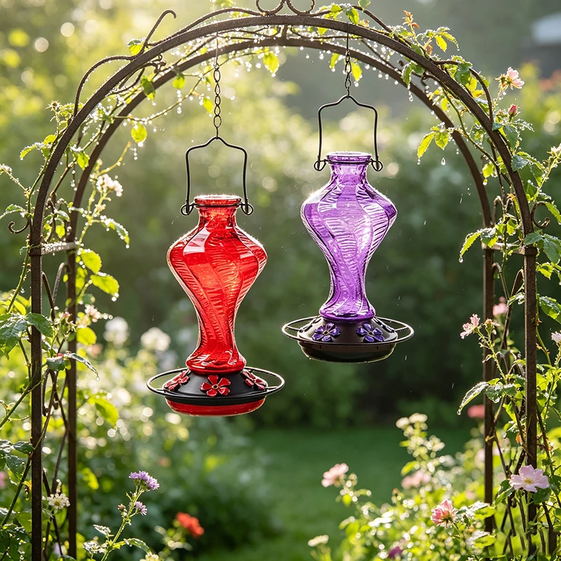 Glass Hummingbird Feeder Hanging Easy Refill Flower Ports Leak Proof for Outdoor Garden Patio Wild Birds Gifts PERFECT