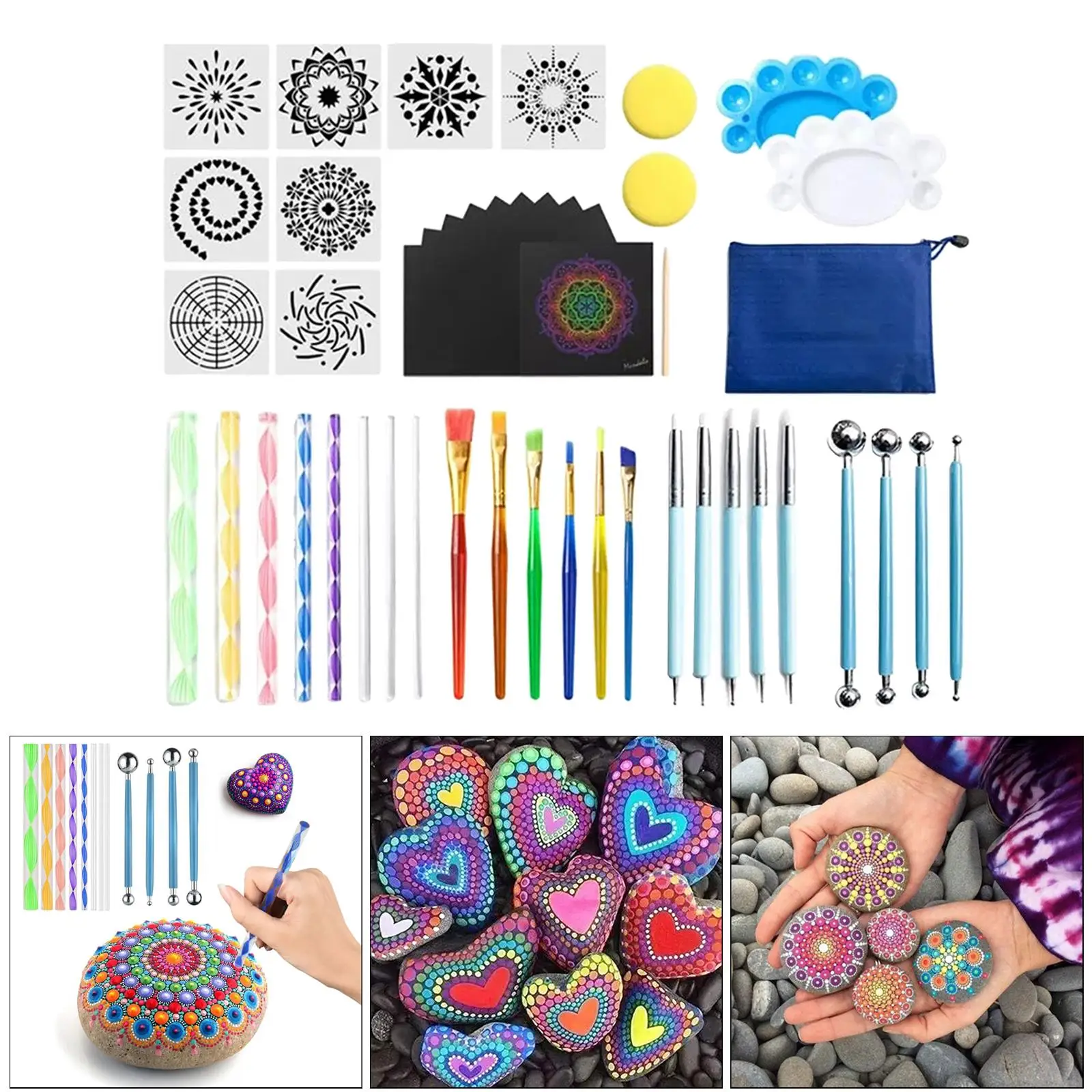 47Pcs Mandala Dotting Tools Rock Painting Kits Paint Stencil Brush