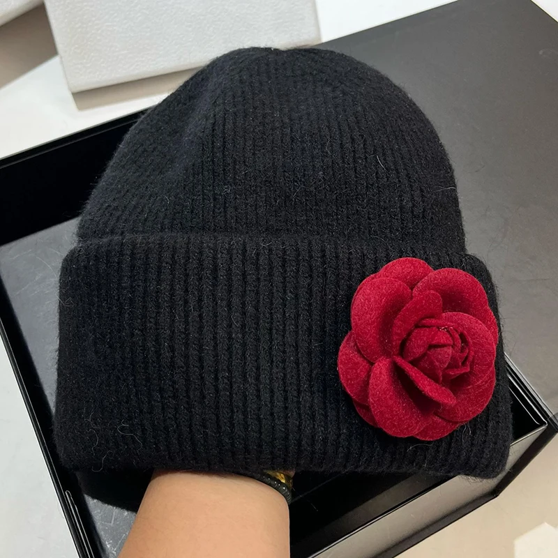 Hat Flower Women Winter Angora Knit Beanie Warm Accessory For Cold Weather Autumn Sports Skiing Outdoor Holiday