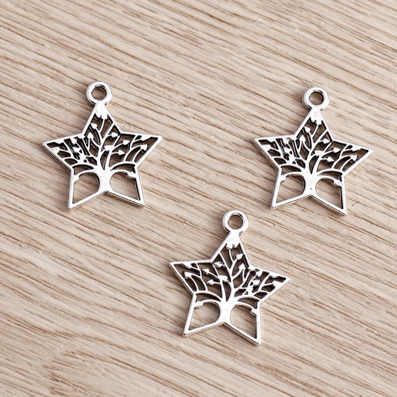 Tusember 20 Stück Legierungs-Pflanzenanhänger, Metall-Blatt-Blumen-Baum-Charms für Schmuckherstellung, Ohrringe, Halsketten, DIY-Armband-Zubehör – Detail 13