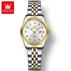 OLEVS 5526 Stainless Steel Strap Fashion Women Wristwatch, Quartz Luxury Diamond Waterproof Watches For Women Luminous Calendar