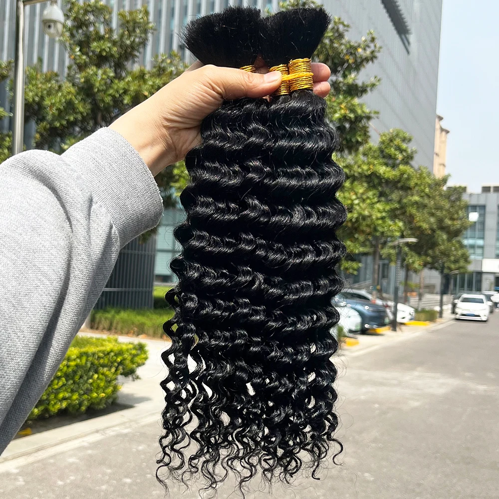 Deep Wave Human Hair Bulk 100g/pcs For Boho Braids No Weft Deep Curly Hair Extensions For Braiding 200g 400g Brazilian Remy Hair
