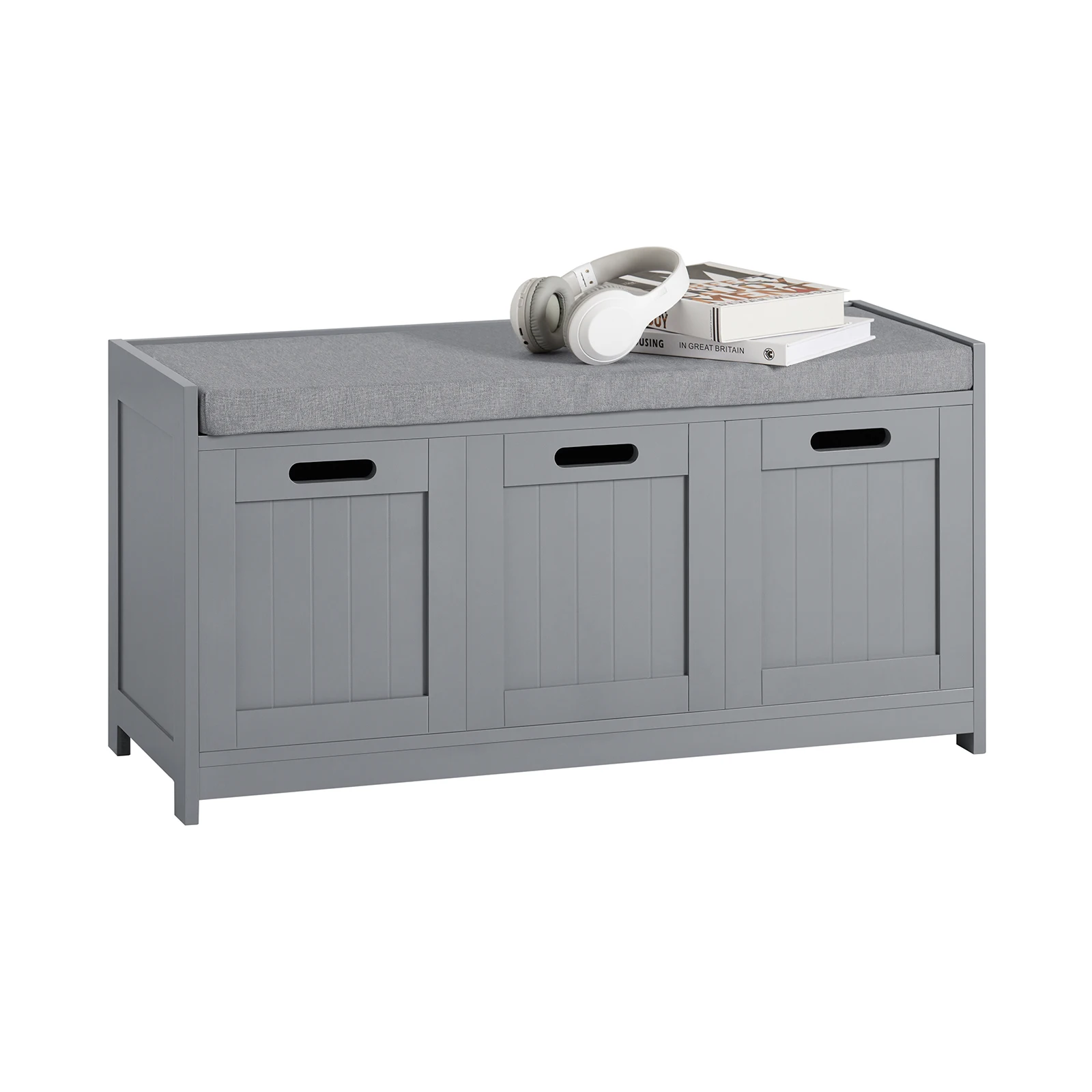SoBuy FSR80-SG - Cómoda con asiento y banco para zapatos con almacenamiento y cojín para asiento, 2 puertas y una cesta
