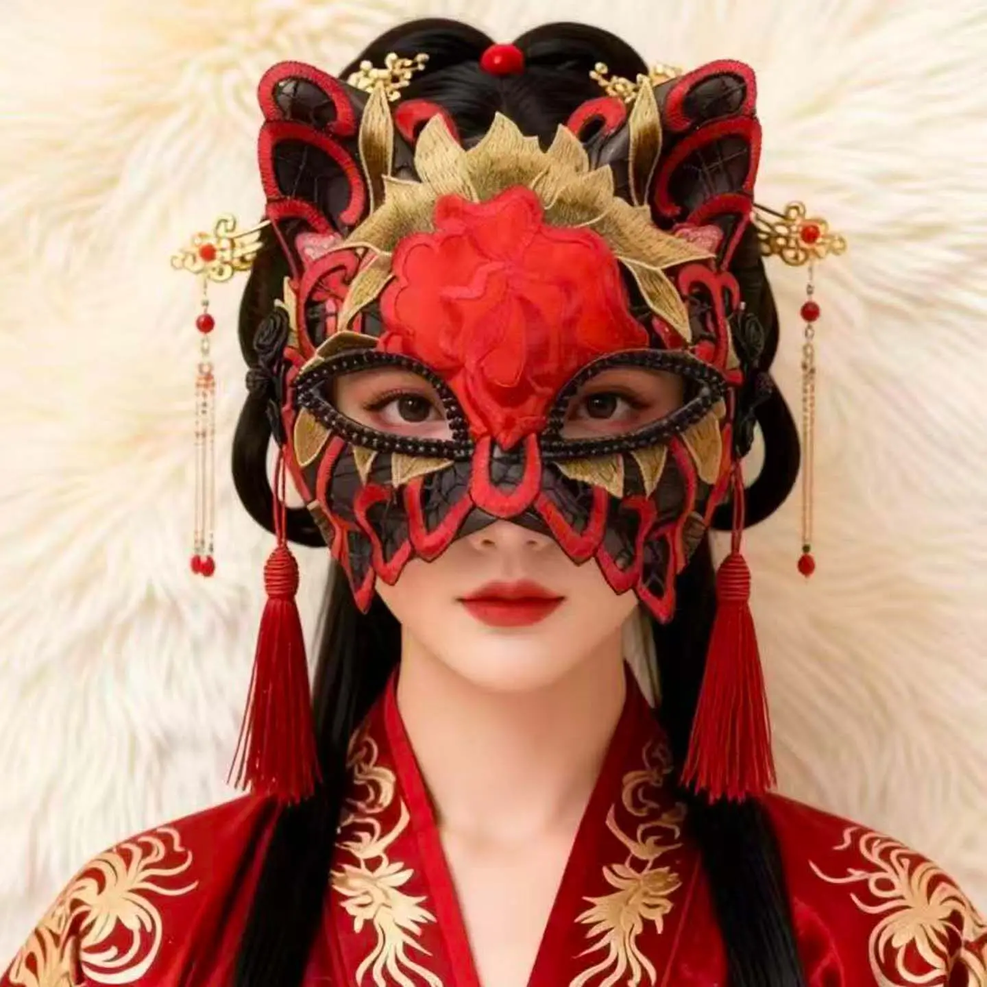 

Fox cat mask half face Japanese style Japanese style Chinese style cosplay fake mask adult retro two-dimensional animation
