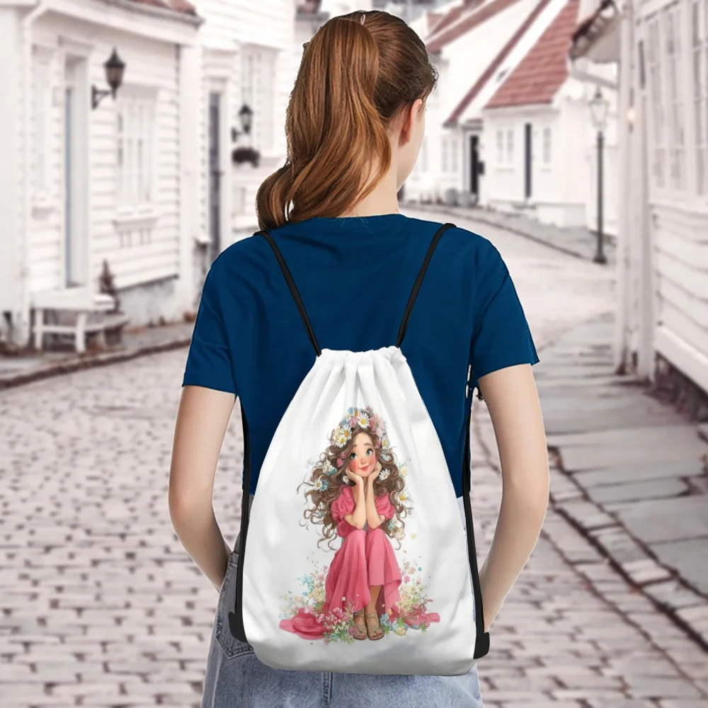 

Рюкзак-мешок с индивидуальным текстом и милым рисунком девушки, 3 размера, портативная сумка через плечо для фитнеса, активного отдыха, вечеринок, подарок на день рождения