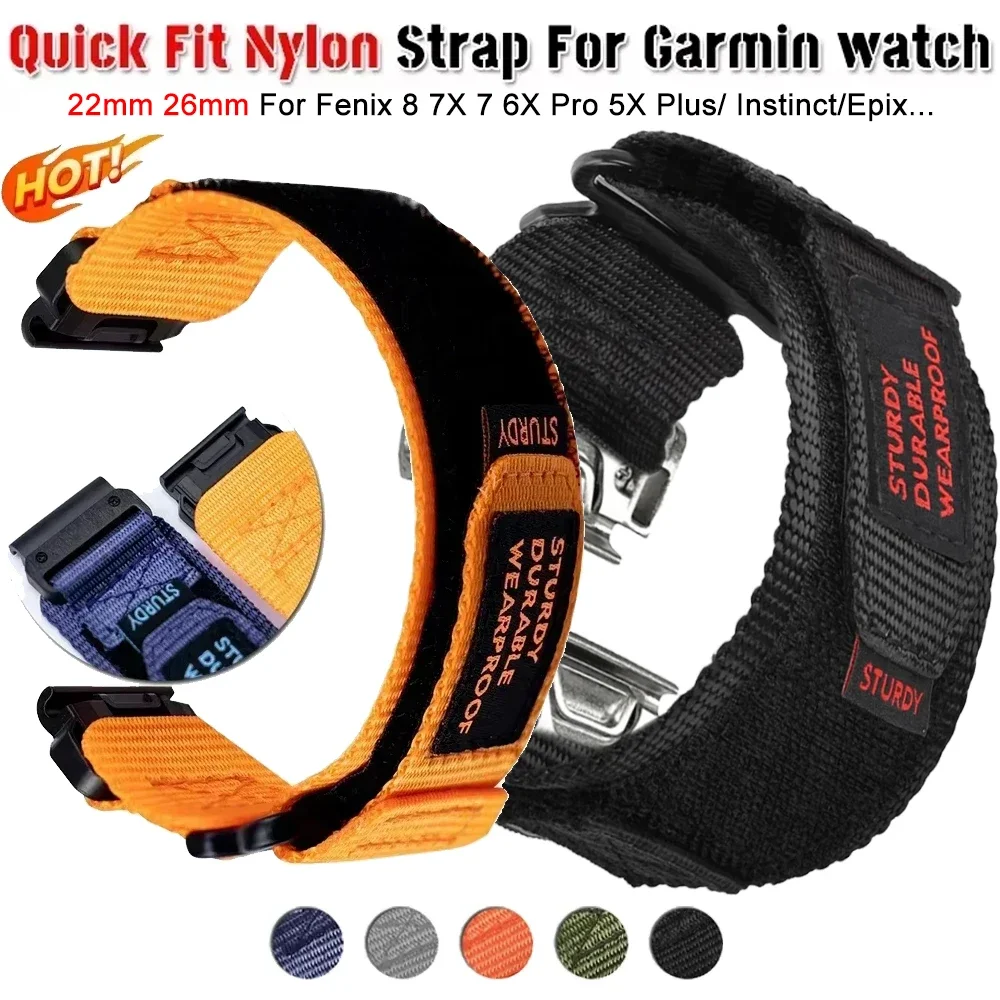 Nylon Strap For Garmin Fenix 8 51mm 47mm 5 5X Plus 7X 6 6X Pro 3 HR Sport Quick Fit 22/26mm Forerunner 945 Replacement Loop Band