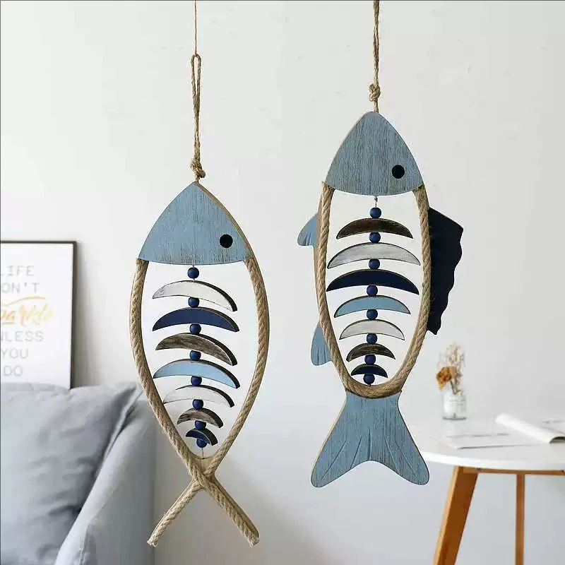 1PC Hand Carved Fish Wall Decor Wooden Fish Pendant Unique Wall Hangings Ornaments Ocean Beach Theme Restaurant Bar Wall Decor