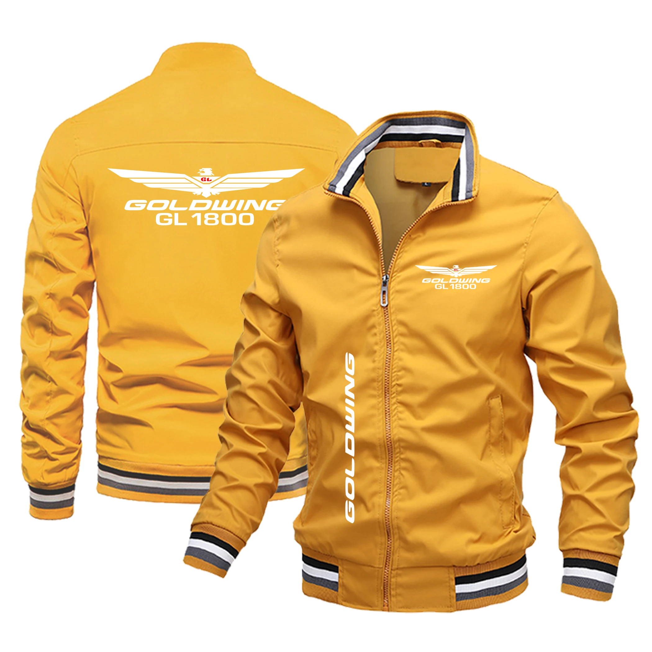 Lente En Herfst Newhonda Rood Gouden Vleugels Gl1800 Bikerjack, Pilot Mode Windjack Trendy Honkbalpak Heren Moto Logo