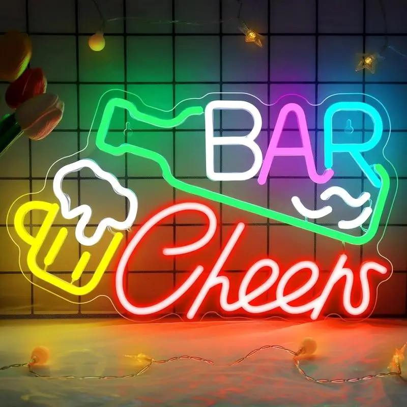 

Бар Cheers Неоновая вывеска Светодиодные фонари Домашние бары Настенная подсветка Вывеска Украшение комнаты для дня рождения Паб Клуб Магазин Регулируемая USB-лампа