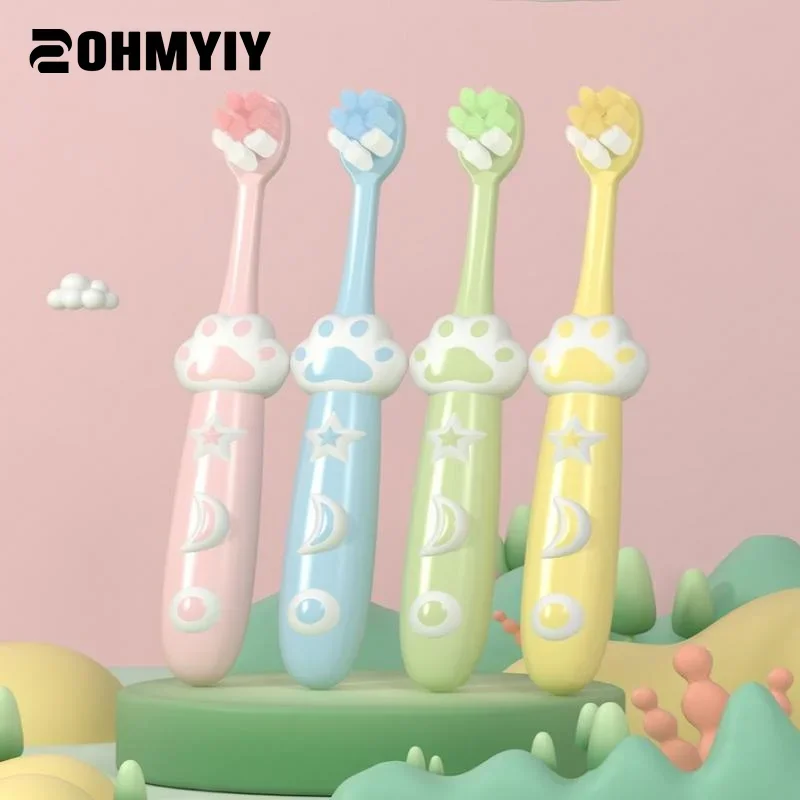 2 個の柔らかい毛子供歯ブラシ猫の足の形をした子供漫画歯ブラシ子供のための 3 歳以上
