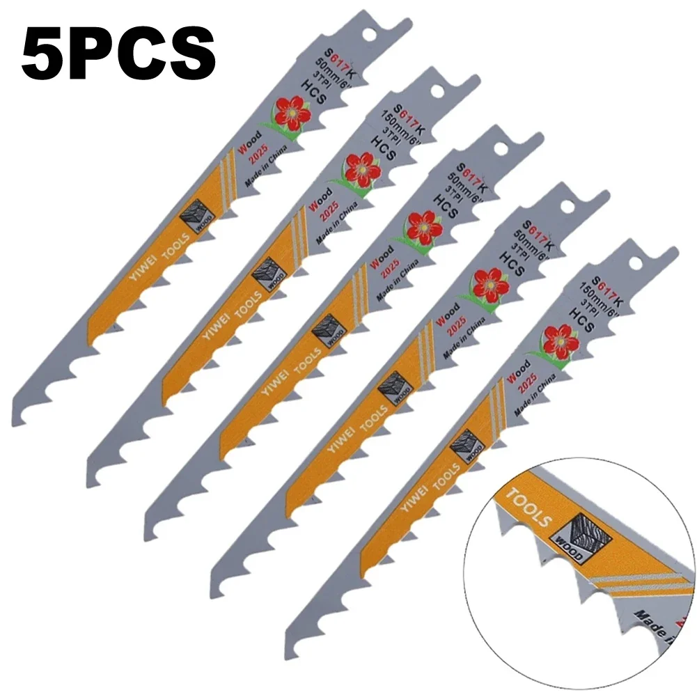 Jigsaw Blade HCS Assorted Blades, Reciprocating Saw Blade, Wood Board Plastic Metal Cutting, Woodworking Tool, S617K, 150mm, 5pcs