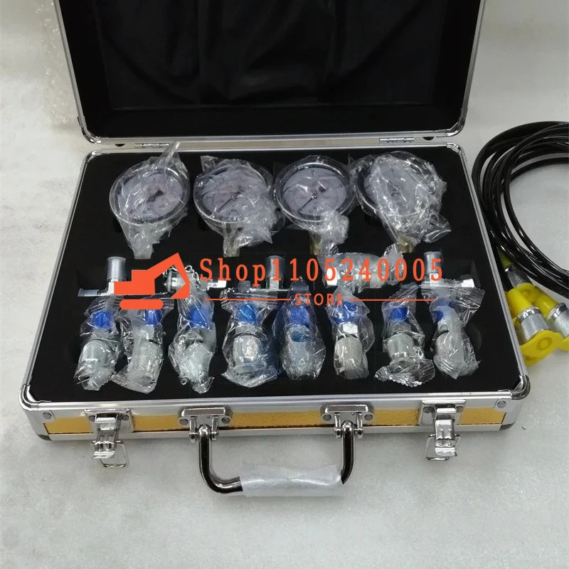 

Диагностический гидравлический тестовый комплект для строительной техники: 4 манометра, 4 шланга с соединителями и тройниками