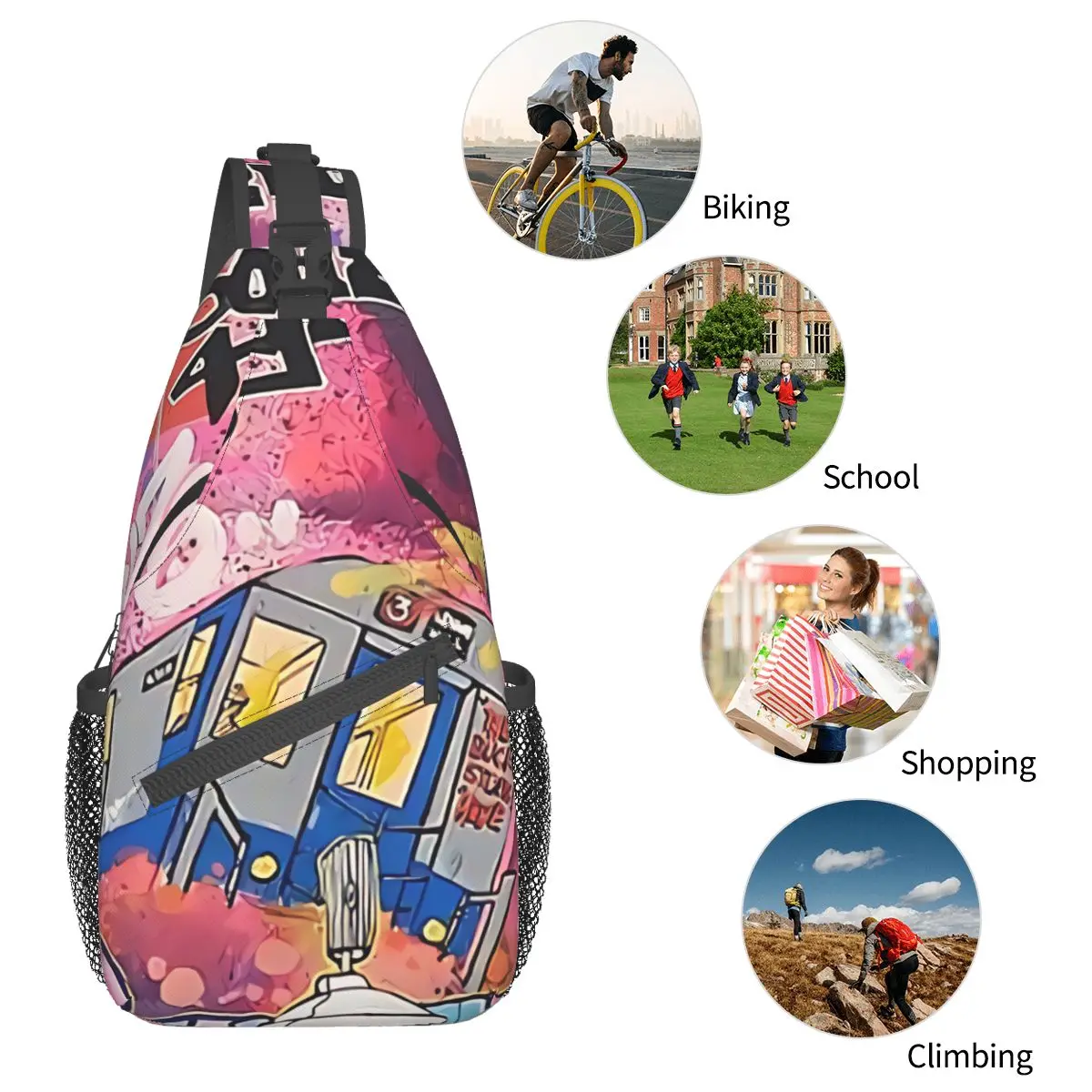 TKid murale illustrazione borse a tracolla a tracolla stile Graffiti tasche artistiche pacchetto da viaggio Messenger sport adolescenti borsa a tracolla Unisex