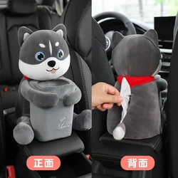 2 In 1 Car Tissue Box Doll Cartoon Garbage Can Dog Monkey Rabbit Short Plush Car Tissue Holder Car Armrest Box Supplies Novelty