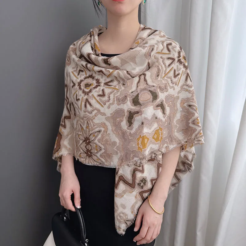 

Шарф из хлопково-льняной смеси с узором снежинок для женщин, 130x130 см, ручной работы, мягкий и теплый, дорожная шаль