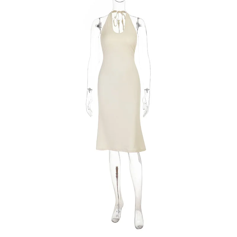 Elegantes Neckholder-Bodycon-Partykleid für Damen, Ärmelloses Asymmetrisches Figurbetontes Kleid, Schickes Alltags-, Dating-, Strand- und Urlaubskleid – Detail 6