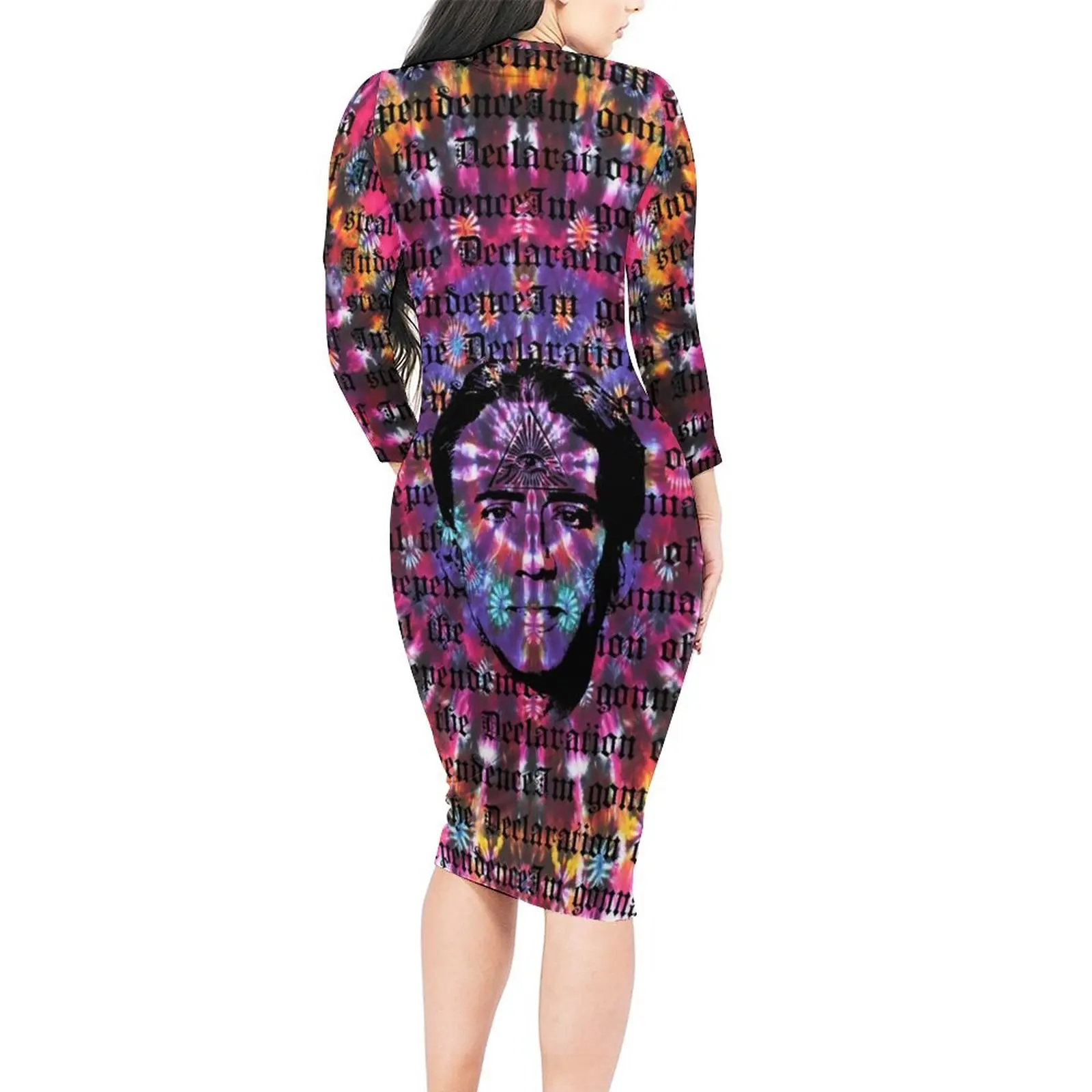 Nicolas Cage Third Eye Bodycon Dress Autumn Tie Dye Shambhala Vintage Dresses Female Long Sleeve Graphic Fashion Dress Big Size