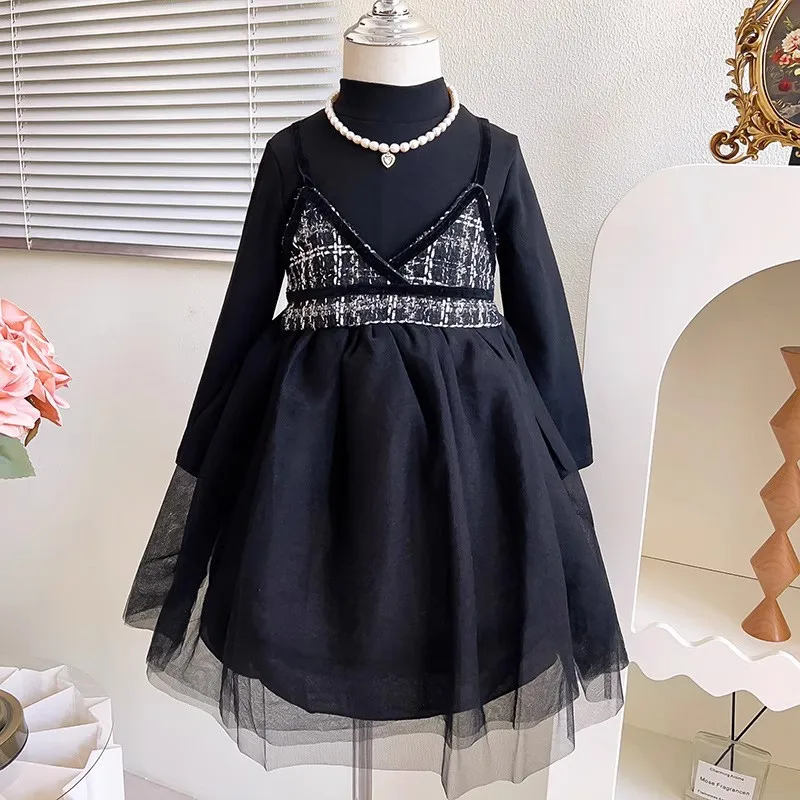 

Autumn New Style Toddler Dress Baby Fashionable Princess Dress Girls Fashion Fake Two-Piece Dress