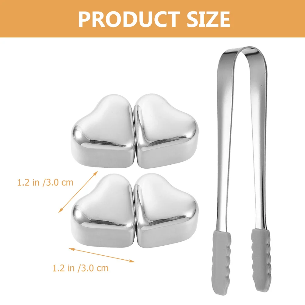 

1Set Stainless Steel Heart Shape Ice Cubes Reusable Cooling Whiskey Stones Small Non Melting Whiskey Rocks Chilling Stones
