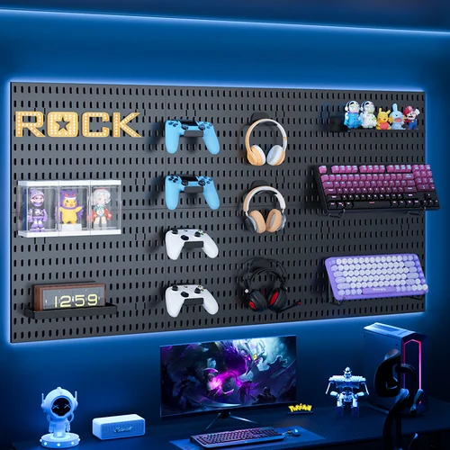 Imagen 1 del producto Gaming Gear Pegboard: montado en la pared, sin perforaciones, sala de estudio/juegos: almacenamiento y decoración de figuras. Piezas abundantes, mezcla gratis