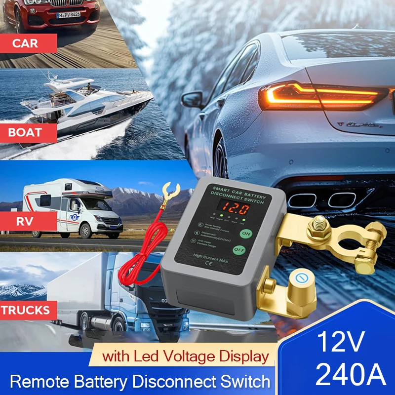 

12V Remote Battery Disconnect Shut Off Tool 240A Automatic Power Shut Off Switch with Led Voltage Display for Auto Boat