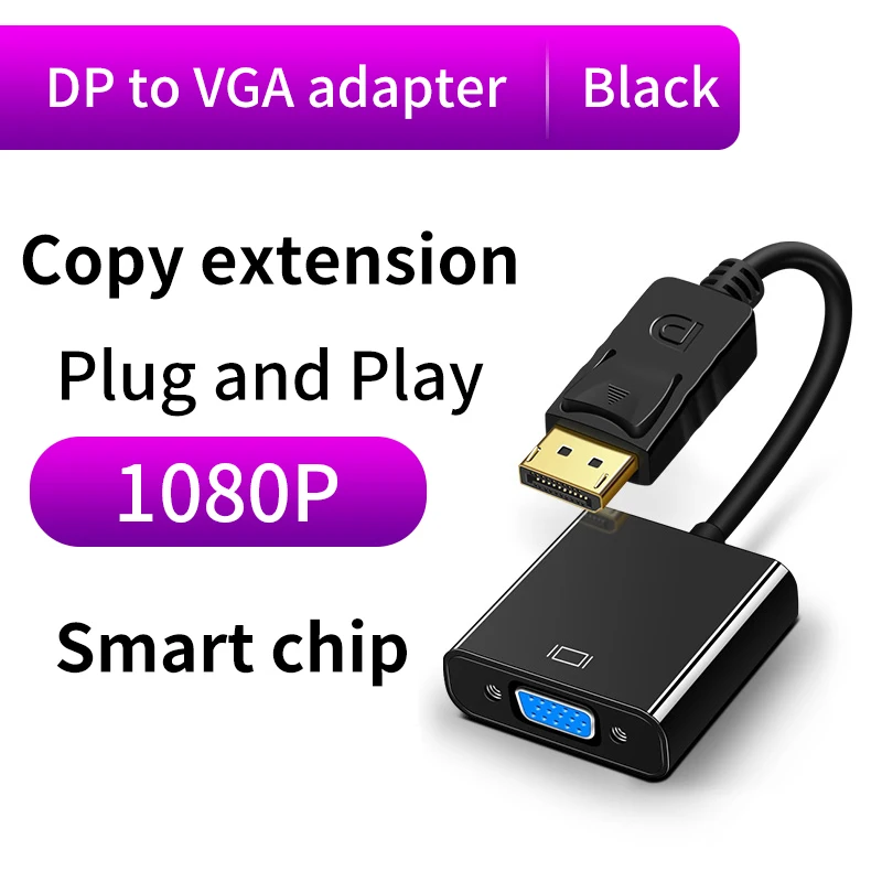 DisplayPort to VGA Adapter 1080p DP Male to VGA Female Converter Cable For Projector TV Computer Laptop PC