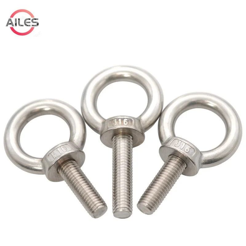 316 Stainless Steel M5 M6 M8 M10 M12 M14 M16 Marine Lifting Eye Screws Ring Eyebolts Ring Hooking Heavy Duty Thread Eye Bolt