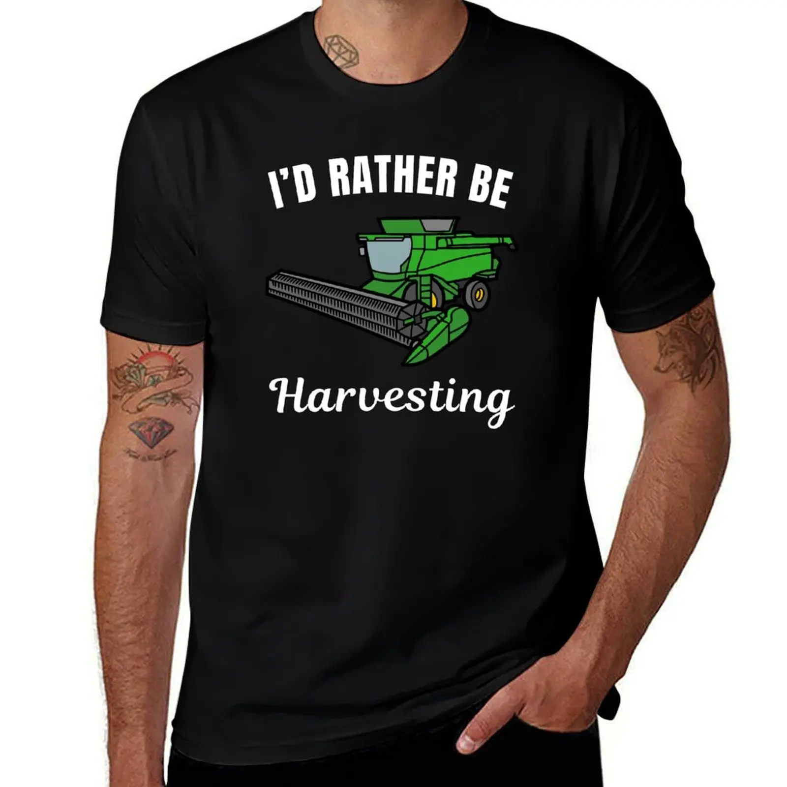 I'd rather be harvesting, funny farmer life saying T-Shirt Big and Tall Basic Tee Shirt