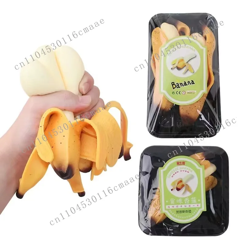 10 pieces hot-selling extrusion pressure release rubber fruit elastic soft PU TPR plastic banana toy